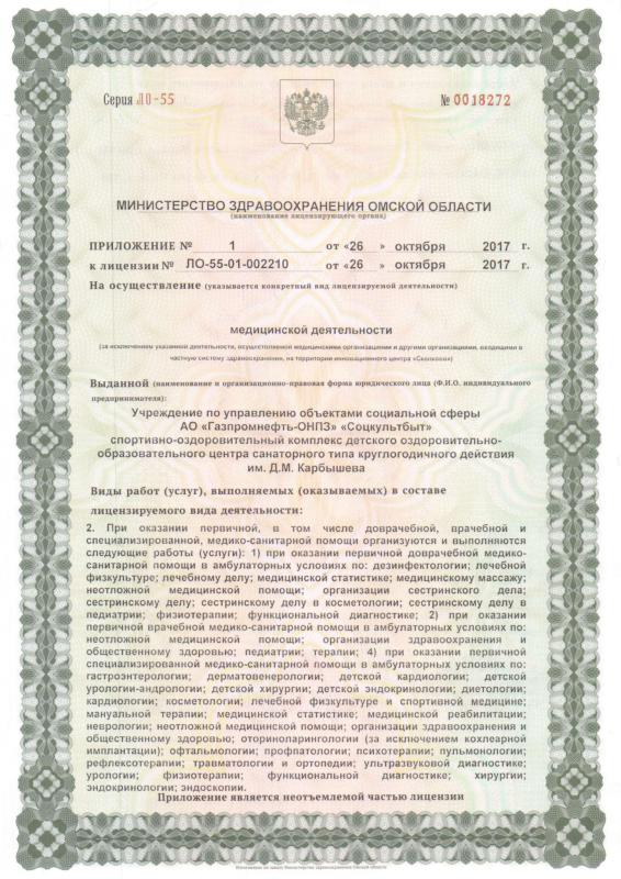 Приложение №1 Лицензии на осуществление медицинской деятельности