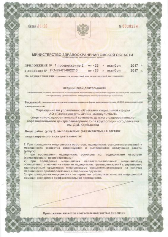 Приложение №1 Лицензии на осуществление медицинской деятельности. Продолжение №2